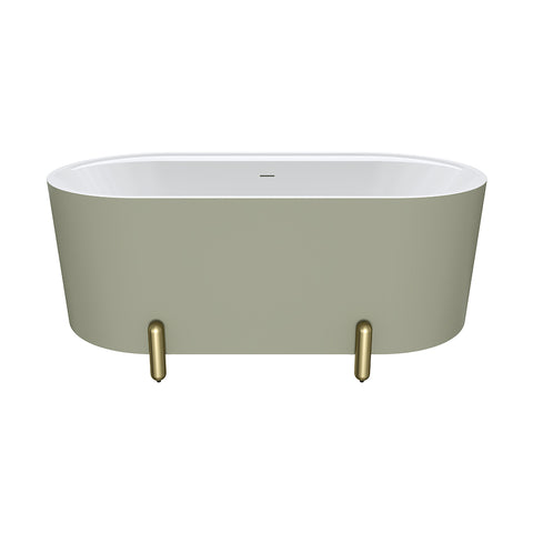 Fienza Aluca Freestanding Bath 1500mm w/ Overflow Matte Olive w/ Urban Brass Legs FR88-1500G-UB-OF