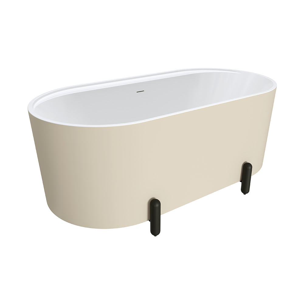 Fienza Aluca Freestanding Bath 1500mm w/ Overflow Matte Khaki w/ Matte Black Legs FR88-1500K-B-OF