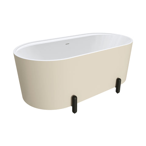 Fienza Aluca Freestanding Bath 1500mm w/ Overflow Matte Khaki w/ Matte Black Legs FR88-1500K-B-OF