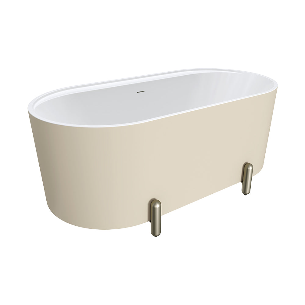 Fienza Aluca Freestanding Bath 1500mm w/ Overflow Matte Khaki w/ Brushed Nickel Legs FR88-1500K-BN-OF