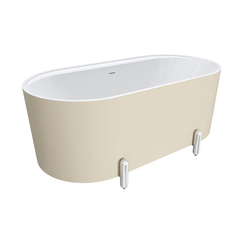 Fienza Aluca Freestanding Bath 1500mm w/ Overflow Matte Khaki w/ Chrome Legs FR88-1500K-C-OF