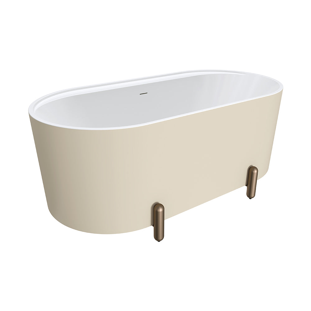 Fienza Aluca Freestanding Bath 1500mm w/ Overflow Matte Khaki w/ Brushed Copper Legs FR88-1500K-CO-OF