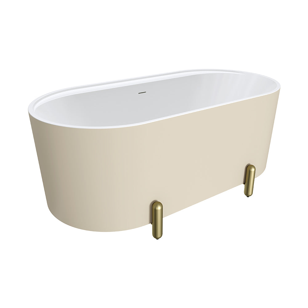 Fienza Aluca Freestanding Bath 1500mm w/ Overflow Matte Khaki w/ Urban Brass Legs FR88-1500K-UB-OF
