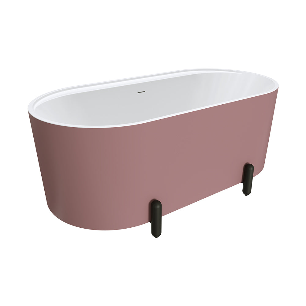 Fienza Aluca Freestanding Bath 1500mm w/ Overflow Matte Rouge w/ Matte Black Legs FR88-1500R-B-OF