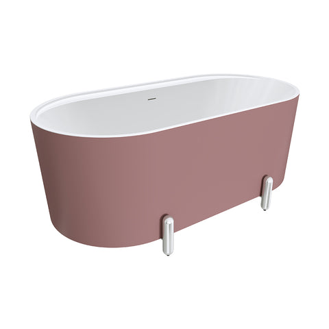Fienza Aluca Freestanding Bath 1500mm w/ Overflow Matte Rouge w/ Chrome Legs FR88-1500R-C-OF