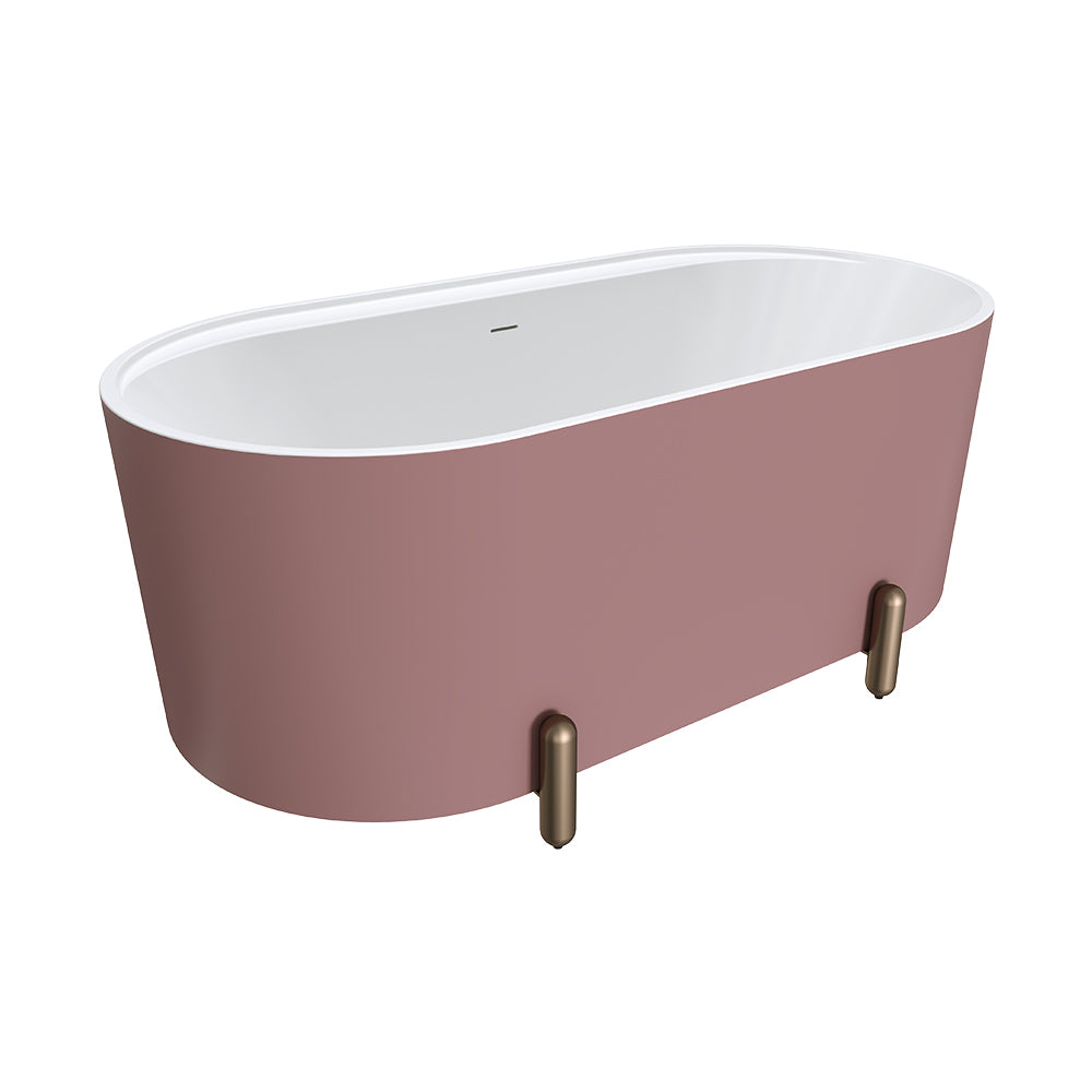 Fienza Aluca Freestanding Bath 1500mm w/ Overflow Matte Rouge w/ Brushed Copper Legs FR88-1500R-CO-OF