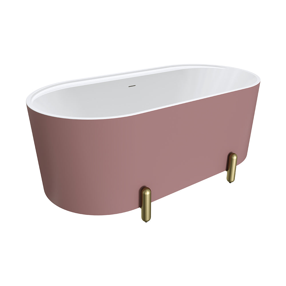 Fienza Aluca Freestanding Bath 1500mm w/ Overflow Matte Rouge w/ Urban Brass Legs FR88-1500R-UB-OF
