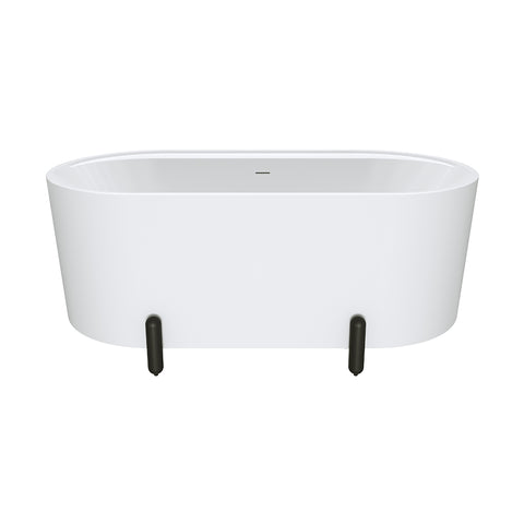 Fienza Aluca Freestanding Bath 1500mm w/ Overflow Matte White w/ Matte Black Legs FR88-1500W-B-OF