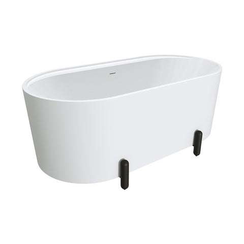 Fienza Aluca Freestanding Bath 1500mm w/ Overflow Matte White w/ Matte Black Legs FR88-1500W-B-OF