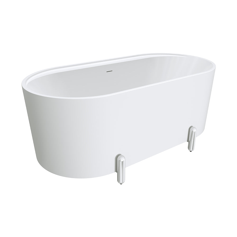 Fienza Aluca Freestanding Bath 1500mm w/ Overflow Matte White w/ Chrome Legs FR88-1500W-C-OF
