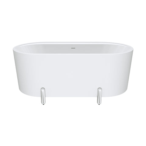 Fienza Aluca Freestanding Bath 1500mm w/ Overflow Matte White w/ Chrome Legs FR88-1500W-C-OF