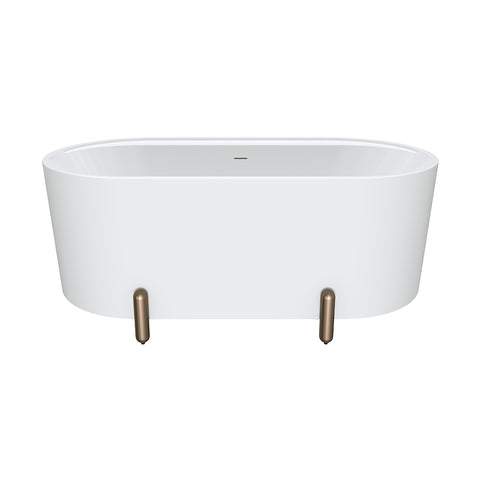 Fienza Aluca Freestanding Bath 1500mm w/ Overflow Matte White w/ Brushed Copper Legs FR88-1500W-CO-OF