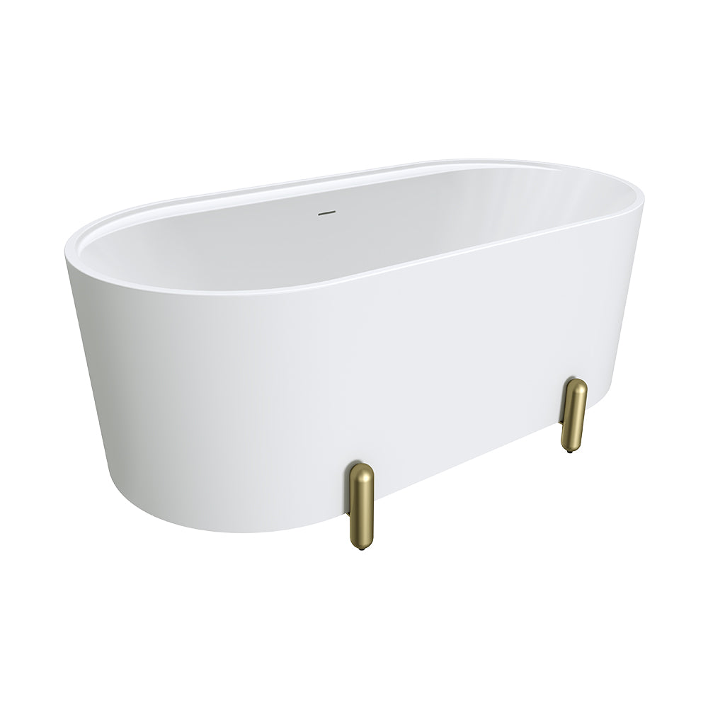 Fienza Aluca Freestanding Bath 1500mm w/ Overflow Matte White w/ Urban Brass Legs FR88-1500W-UB-OF