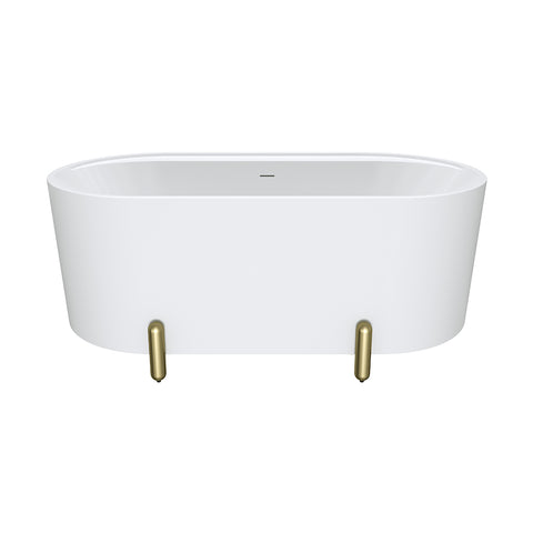 Fienza Aluca Freestanding Bath 1500mm w/ Overflow Matte White w/ Urban Brass Legs FR88-1500W-UB-OF