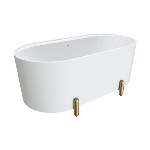 Fienza Aluca Freestanding Bath 1500mm w/ Overflow Matte White w/ Urban Brass Legs FR88-1500W-UB-OF