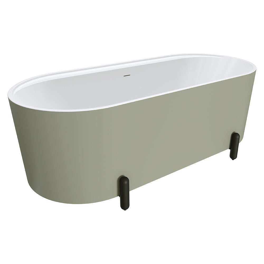 Fienza Aluca Freestanding Bath 1700mm w/ Overflow Matte Olive w/ Matte Black Legs FR88-1700G-B-OF