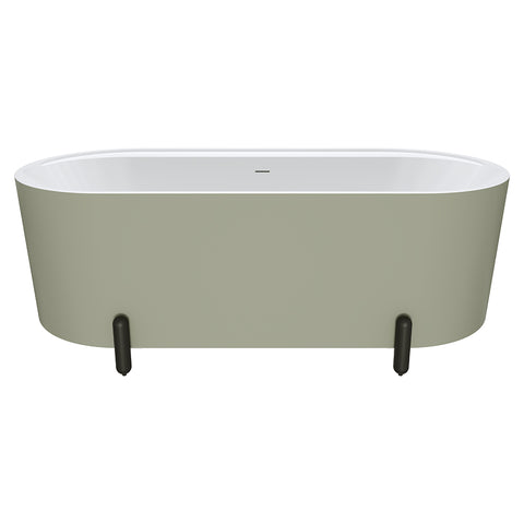 Fienza Aluca Freestanding Bath 1700mm w/ Overflow Matte Olive w/ Matte Black Legs FR88-1700G-B-OF