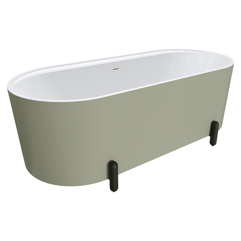 Fienza Aluca Freestanding Bath 1700mm w/ Overflow Matte Olive w/ Matte Black Legs FR88-1700G-B-OF