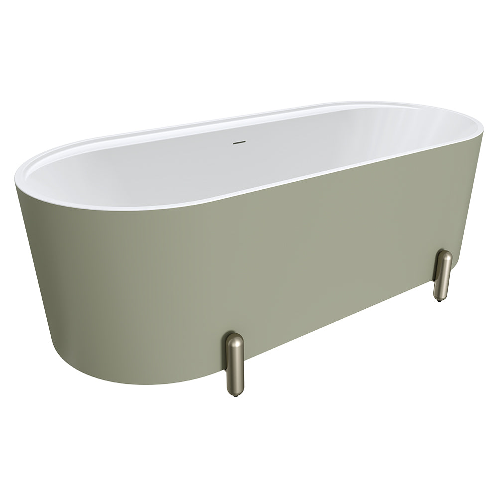 Fienza Aluca Freestanding Bath 1700mm w/ Overflow Matte Olive w/ Brushed Nickel Legs FR88-1700G-BN-OF