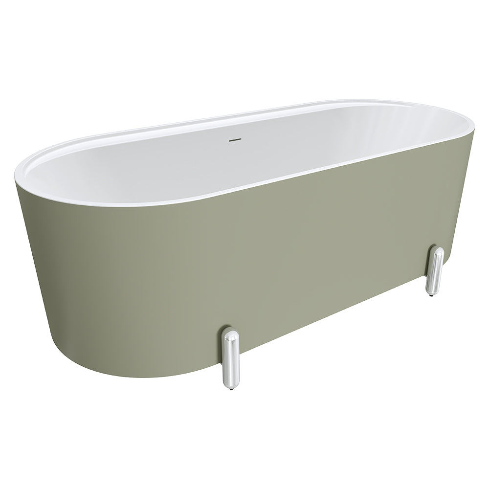 Fienza Aluca Freestanding Bath 1700mm w/ Overflow Matte Olive w/ Chrome Legs FR88-1700G-C-OF