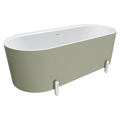 Fienza Aluca Freestanding Bath 1700mm w/ Overflow Matte Olive w/ Chrome Legs FR88-1700G-C-OF