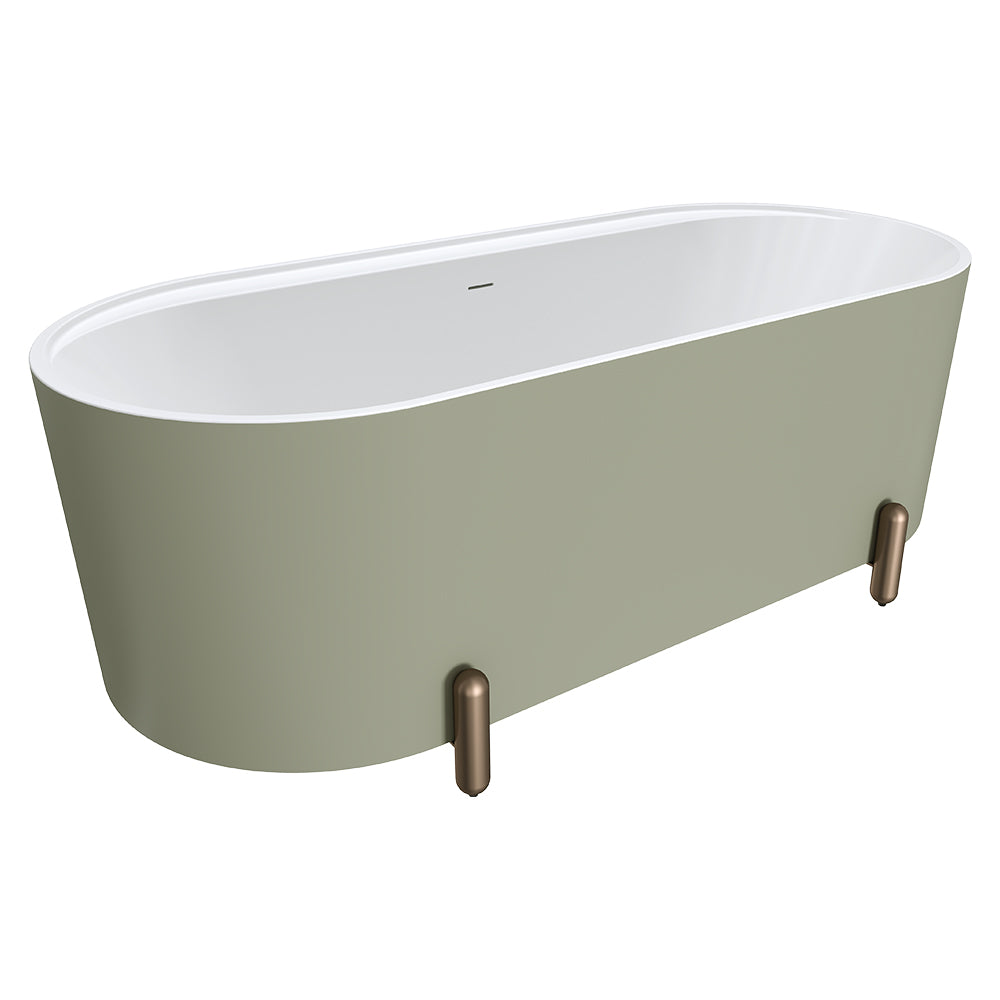 Fienza Aluca Freestanding Bath 1700mm w/ Overflow Matte Olive w/ Brushed Copper Legs FR88-1700G-CO-OF