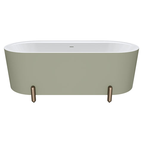 Fienza Aluca Freestanding Bath 1700mm w/ Overflow Matte Olive w/ Brushed Copper Legs FR88-1700G-CO-OF