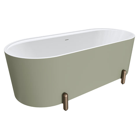 Fienza Aluca Freestanding Bath 1700mm w/ Overflow Matte Olive w/ Brushed Copper Legs FR88-1700G-CO-OF