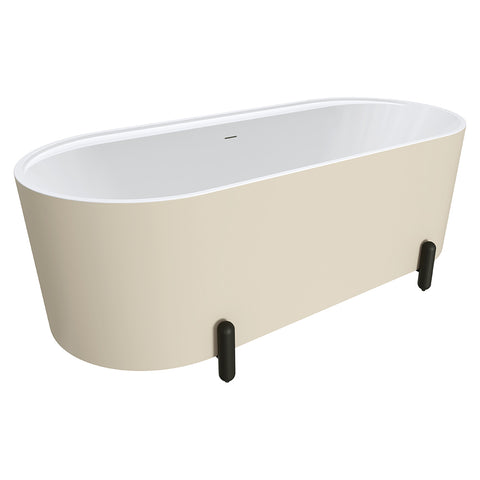 Fienza Aluca Freestanding Bath 1700mm w/ Overflow Matte Khaki w/ Matte Black Legs FR88-1700K-B-OF