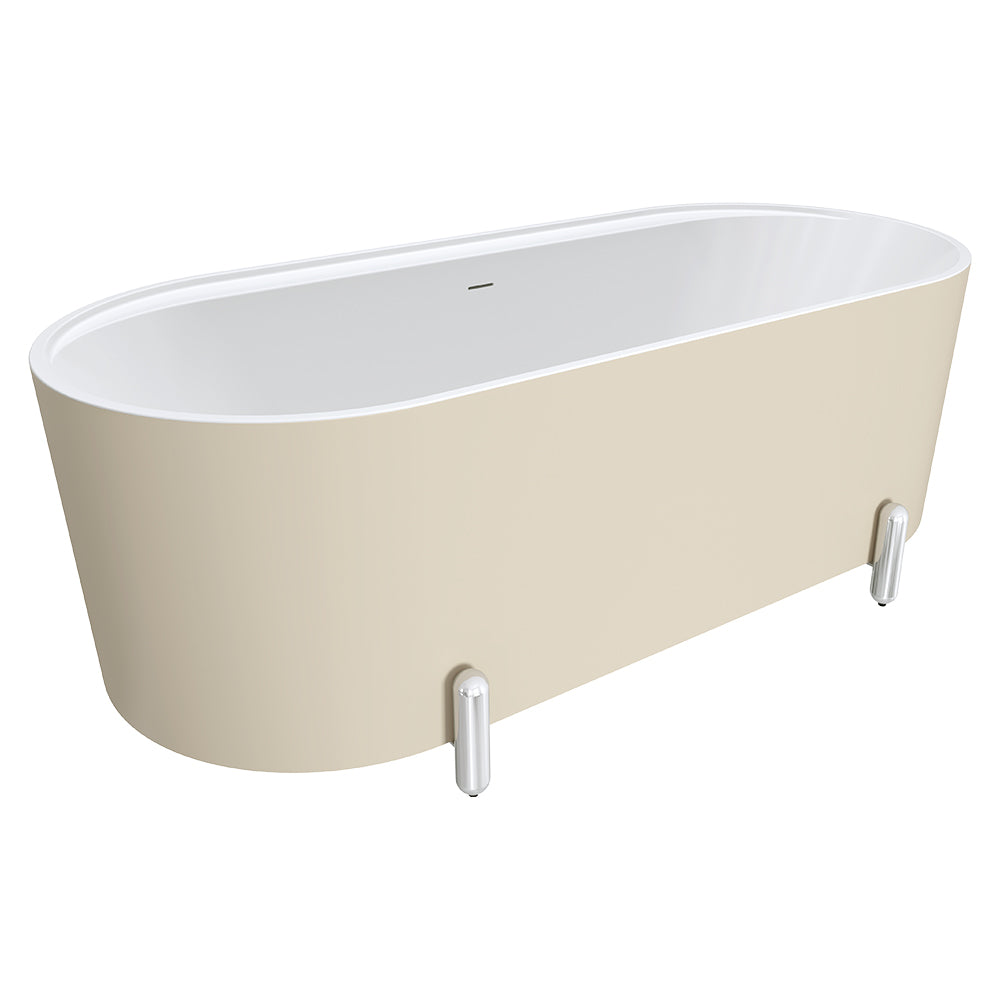 Fienza Aluca Freestanding Bath 1700mm w/ Overflow Matte Khaki w/ Chrome Legs FR88-1700K-C-OF