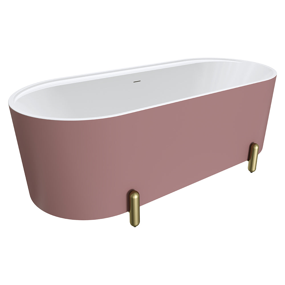 Fienza Aluca Freestanding Bath 1700mm w/ Overflow Matte Rouge w/ Urban Brass Legs FR88-1700R-UB-OF
