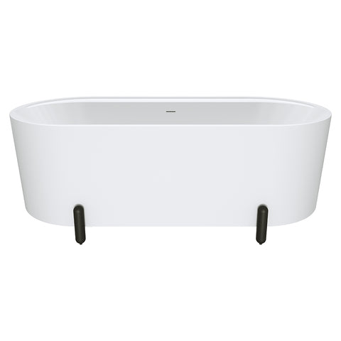 Fienza Aluca Freestanding Bath 1700mm w/ Overflow Matte White w/ Matte Black Legs FR88-1700W-B-OF