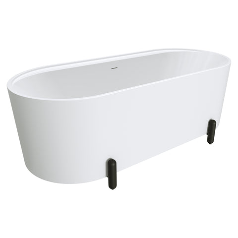 Fienza Aluca Freestanding Bath 1700mm w/ Overflow Matte White w/ Matte Black Legs FR88-1700W-B-OF