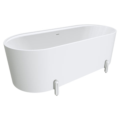 Fienza Aluca Freestanding Bath 1700mm w/ Overflow Matte White w/ Chrome Legs FR88-1700W-C-OF
