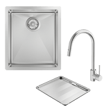 Abey Alfresco Sink Single Bowl 380x440mm Topmount/Undermount (Inc. Pullout Kitchen Mixer & Tray) Stainless Steel FRA340T15 (DTA18-316 + KTA037-316-BR)