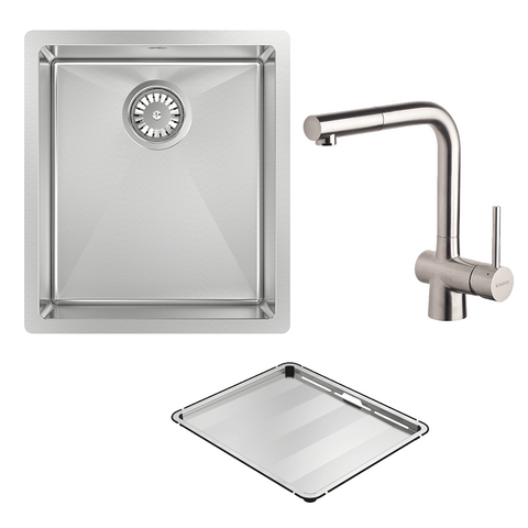 Abey Alfresco Sink Single Bowl 380x440mm Topmount/Undermount (Inc. Pullout Kitchen Mixer & Tray) Stainless Steel FRA340T2 (DTA18-316 + 517120)