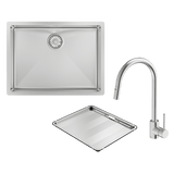 Abey Alfresco Sink Single Bowl 580x440mm Topmount/Undermount (Inc. Pullout Kitchen Mixer & Tray) Stainless Steelr Stainless Steel FRA540T15 (DTA18-316 + KTA037-316-BR)