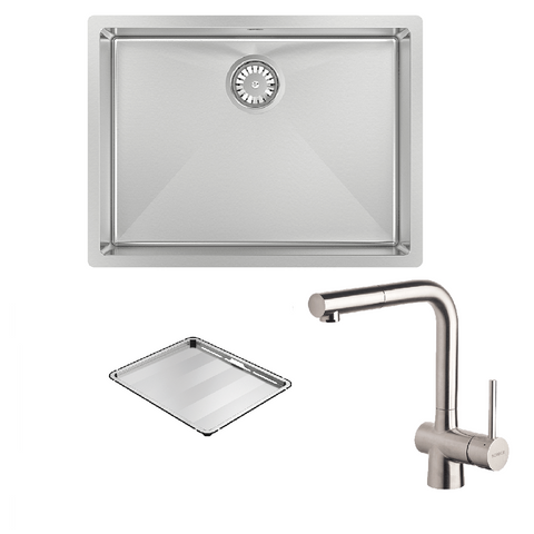 Abey Alfresco Sink Single Bowl 580x440mm Topmount/Undermount (Inc. Pullout Kitchen Mixer & Tray) Stainless Steel Stainless Steel FRA540T2 (DTA18-316 + 517120)