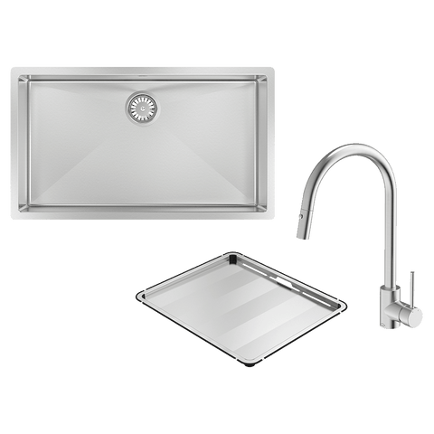Abey Alfresco Sink Single Bowl 740x440mm Topmount/Undermount (Inc. Kitchen Mixer & Tray) Stainless Steel FRA700T15 (DTA18-316 + KTA037-316-BR)