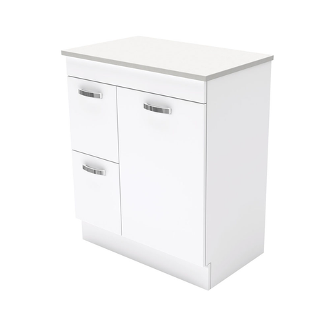 Fienza Unicab On Kickboard Cabinet Left Drawers Solid Door 750mm Gloss White (Cabinet Only) 75NKWL