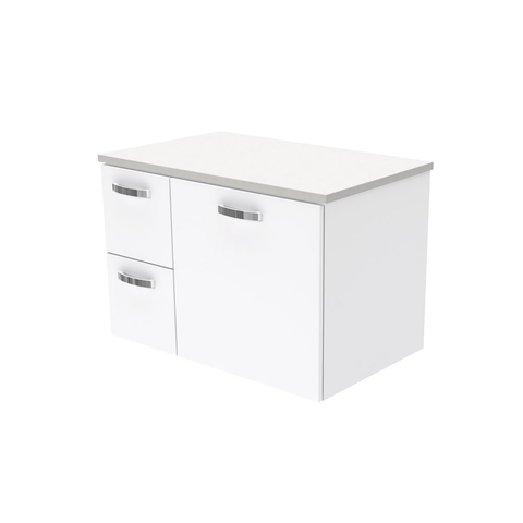 Fienza Unicab Wall Hung Cabinet Left Drawers Solid Door 750mm Gloss White (Cabinet Only) 75JL