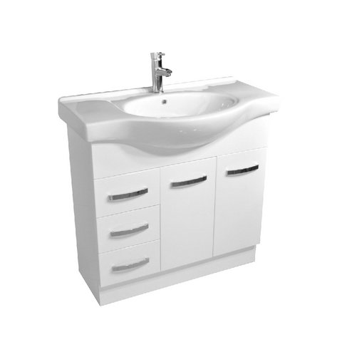 Fienza Antonio On Kickboard Cabinet Wood Doors Left Hand Drawers 900mm Gloss White 90EKWL