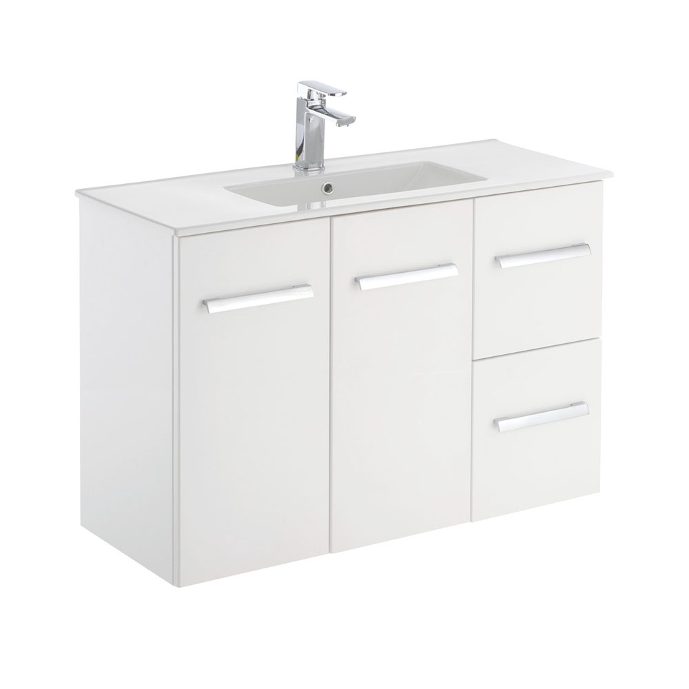 Fienza Delgado Wall Hung Vanity Right Drawers 900mm White 90DR