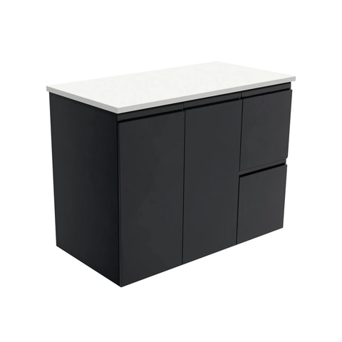 Fienza Fingerpull Wall Hung Cabinet Right Drawers 900mm Matte Black (Cabinet Only) 90FBR
