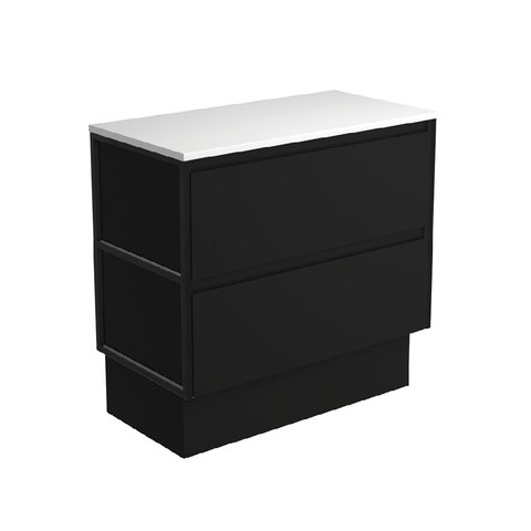 Fienza Amato 900 On Kickboard Cabinet 893x460x850mm (Matte Black Frames) Satin Black (Cabinet Only) 90BBFK