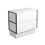 Fienza Amato 900 On Kickboard Cabinet 893x460x850mm (Matte Black Frames) Satin White (Cabinet Only) 90BWFK