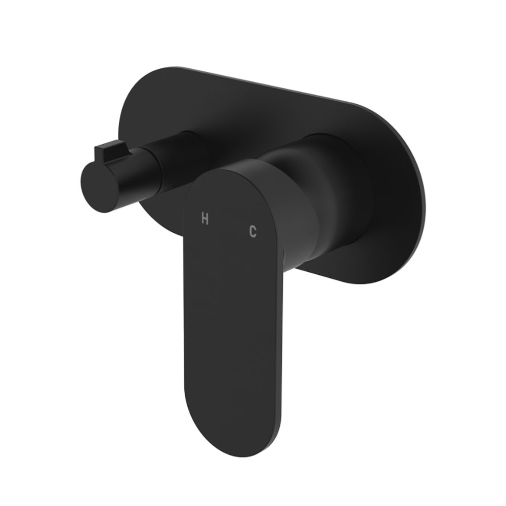 Fienza Empire Slim Wall Diverter Mixer Large Oval Plate Horizontal Lead Free Matte Black 234112B-LF