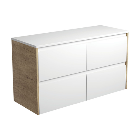 Fienza Amato 1200 Wall Hung Cabinet 1195x460x650mm (Scandi Oak Panels) Satin White (Cabinet Only) 120BWS