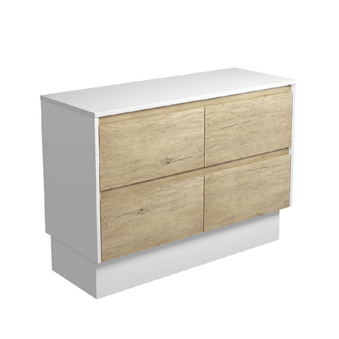 Fienza Amato 1200 On Kickboard Cabinet 1195x460x850mm (Satin White Panels) Scandi Oak (Cabinet Only) 120BSWK