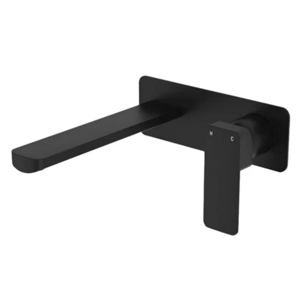 Fienza Tono Basin/Bath Wall Mixer Set Dress Kit Large Rectangular Plate 200mm Outlet Lead Free Matte Black D233106B-200-LF